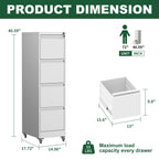 4 Drawer Metal Locking Vertical File Cabinet with Wheels - Heavy-Duty Lockable Storage for Home & Office, Black and White, 17