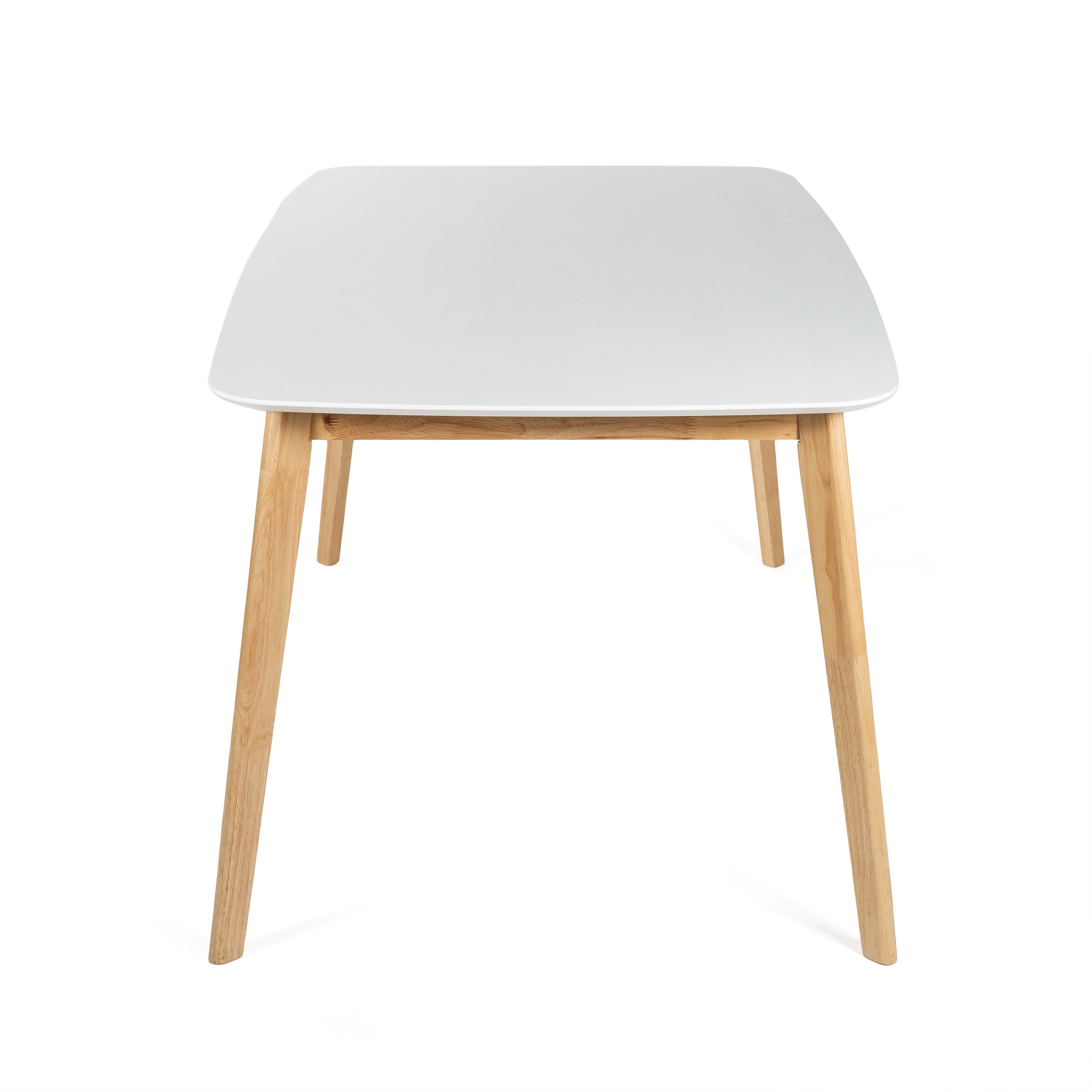 Dining Table with Splayed Rubberwood Legs & Faux Wood Tabletop, Mid-Century Modern - Grand Goldman Shop