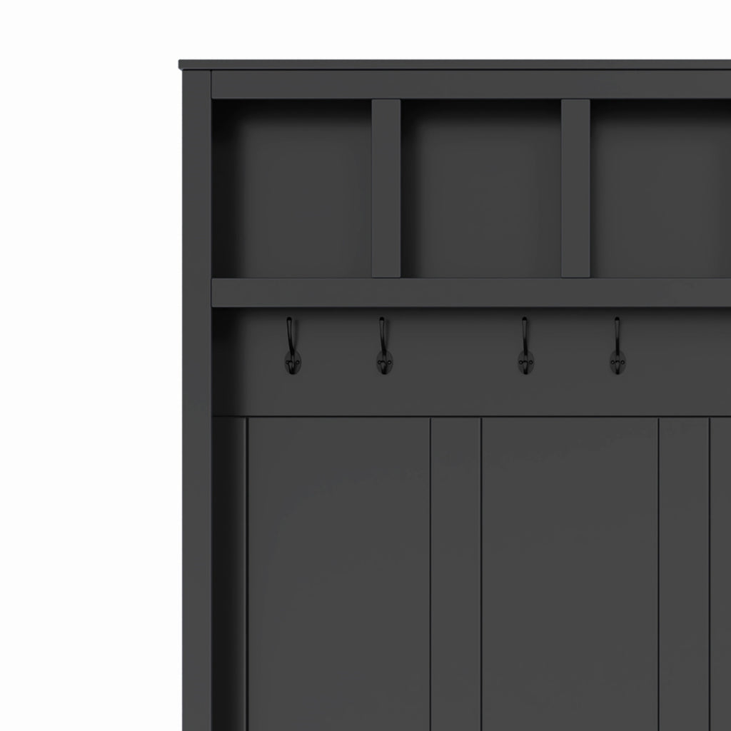 Farmhouse Wooden Hall Tree with 6 Hooks, Walnut Storage Bench with Adjustable Shelves,  4-in-1 Entryway Shoe Cabinet with Cubbies for Mudroom, Living Room, Black, 76.7'H (OLD SKU: N721S000044B) - Grand Goldman Shop