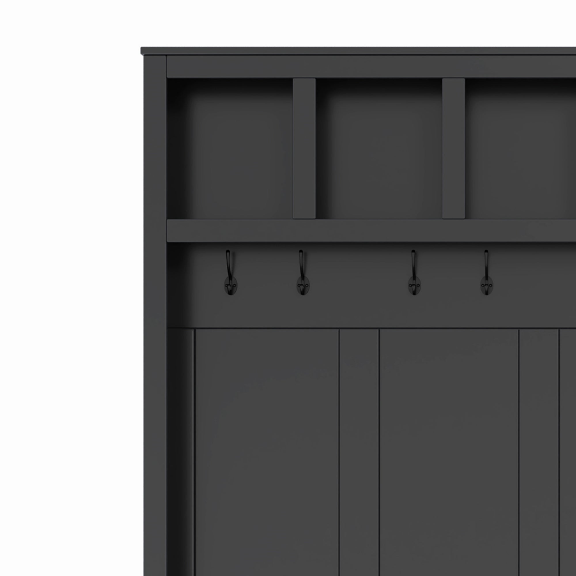 Farmhouse Wooden Hall Tree with 6 Hooks, Walnut Storage Bench with Adjustable Shelves,  4-in-1 Entryway Shoe Cabinet with Cubbies for Mudroom, Living Room, Black, 76.7'H (OLD SKU: N721S000044B) - Grand Goldman Shop