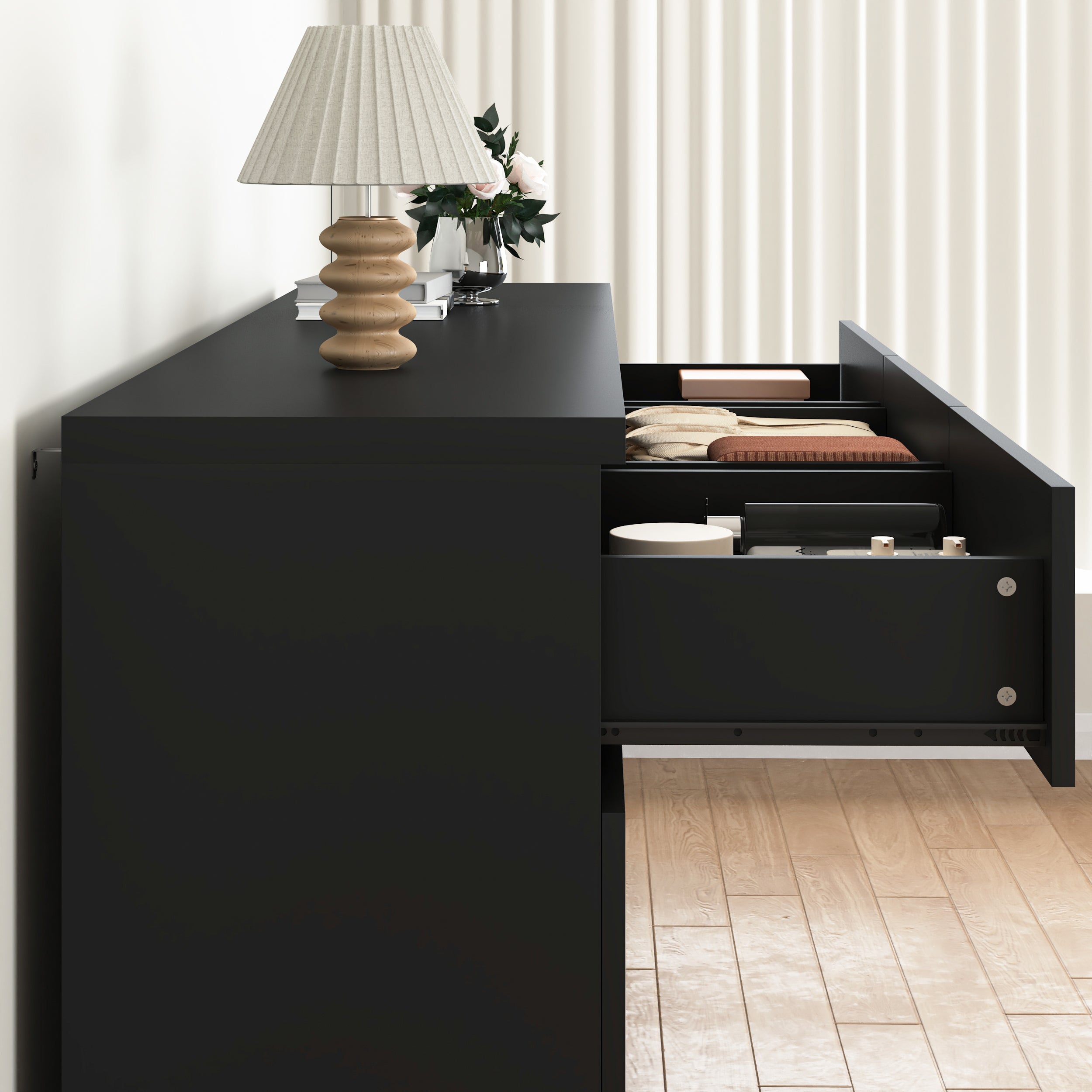 9 Drawer Dresser with No Handle Design, Modern Black Matte Wood Dresser for Bedroom, Storage Chest of Drawers for Living Room, Hallway, Entryway - Grand Goldman Shop