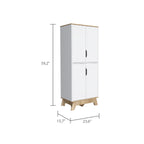Pamplona Double Kitchen Pantry, Double Door, Four Legs, Four Shelves -Light Oak / White - Grand Goldman