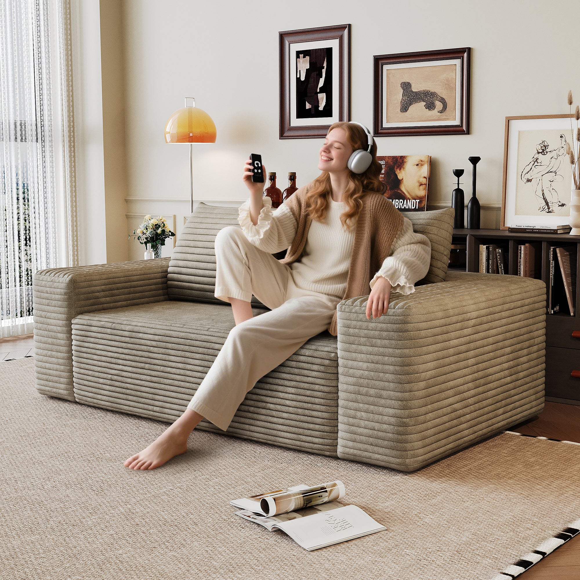 63' 2Setaser Sofa,Corduroy Fabric,Deep Seat Couches,Comfy Loveseat Sofa,No Assembly,1pcs for Living room, Bedroom,Conference room ,Apartment,Camel - Grand Goldman Shop