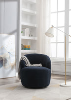 Teddy Fabric Swivel Accent Armchair Barrel Chair With Black Powder Coating Metal Ring,Dark Blue - Grand Goldman Shop