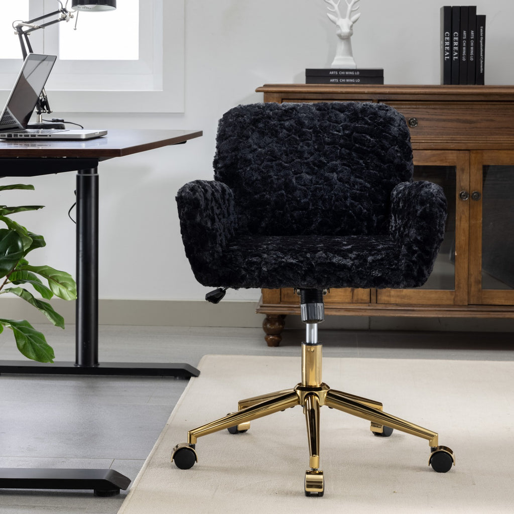 A&A Furniture Office Chair,Artificial rabbit hair Home Office Chair with Golden Metal Base,Adjustable Desk Chair Swivel Offic