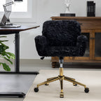 A&A Furniture Office Chair,Artificial rabbit hair Home Office Chair with Golden Metal Base,Adjustable Desk Chair Swivel Offic