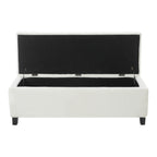 Ottoman Bench with Storage, White Boucle Surface, Rubber Wood Legs, 300 lbs Capacity - Grand Goldman Shop