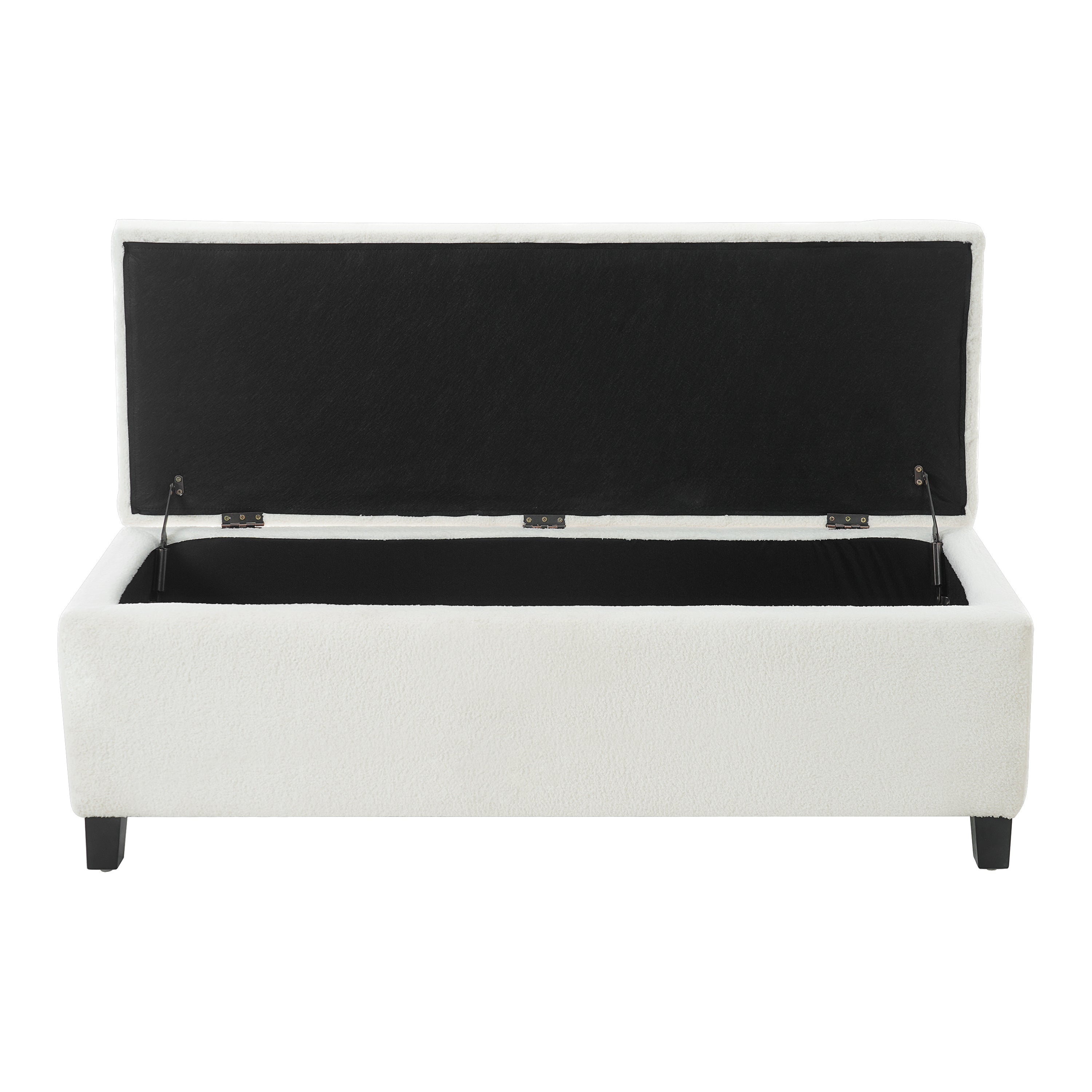 Ottoman Bench with Storage, White Boucle Surface, Rubber Wood Legs, 300 lbs Capacity - Grand Goldman Shop