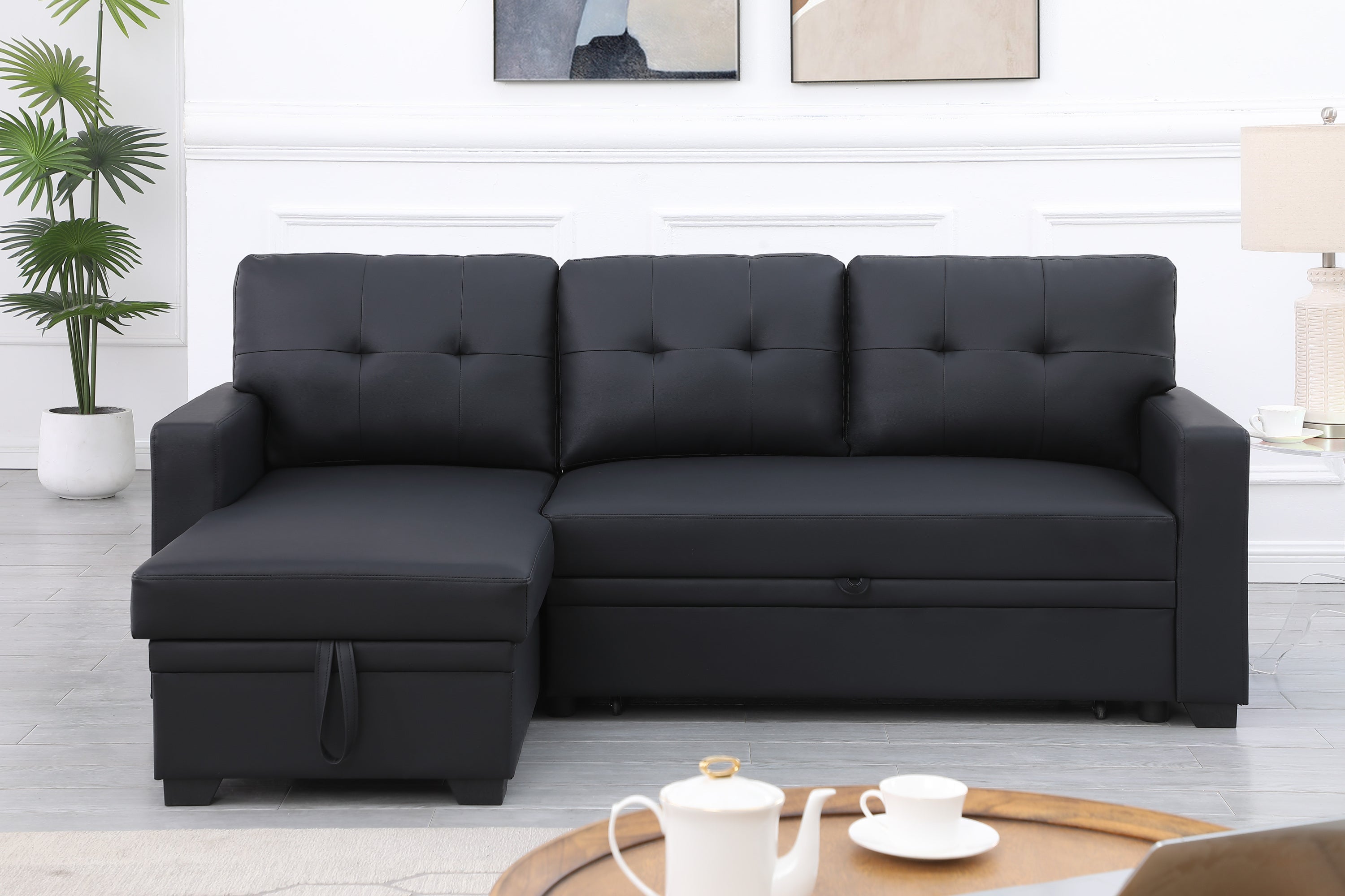 Upholstered Pull out Sectional Sofa with Chaise - Grand Goldman Shop