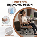 Executive Office Chair High Back PU Leather Desk Chair with Spring Seat Cushion, Ergonomic Swivel Computer Chair with Chrome 