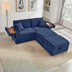 Comfortable Fluffy Corduroy Lazy Sofa, Storage Space for Big Loveseat, Super Soft Chaise Lounge with Double Ottomans and Table Board,Suitable for Chailiving - Grand Goldman Shop