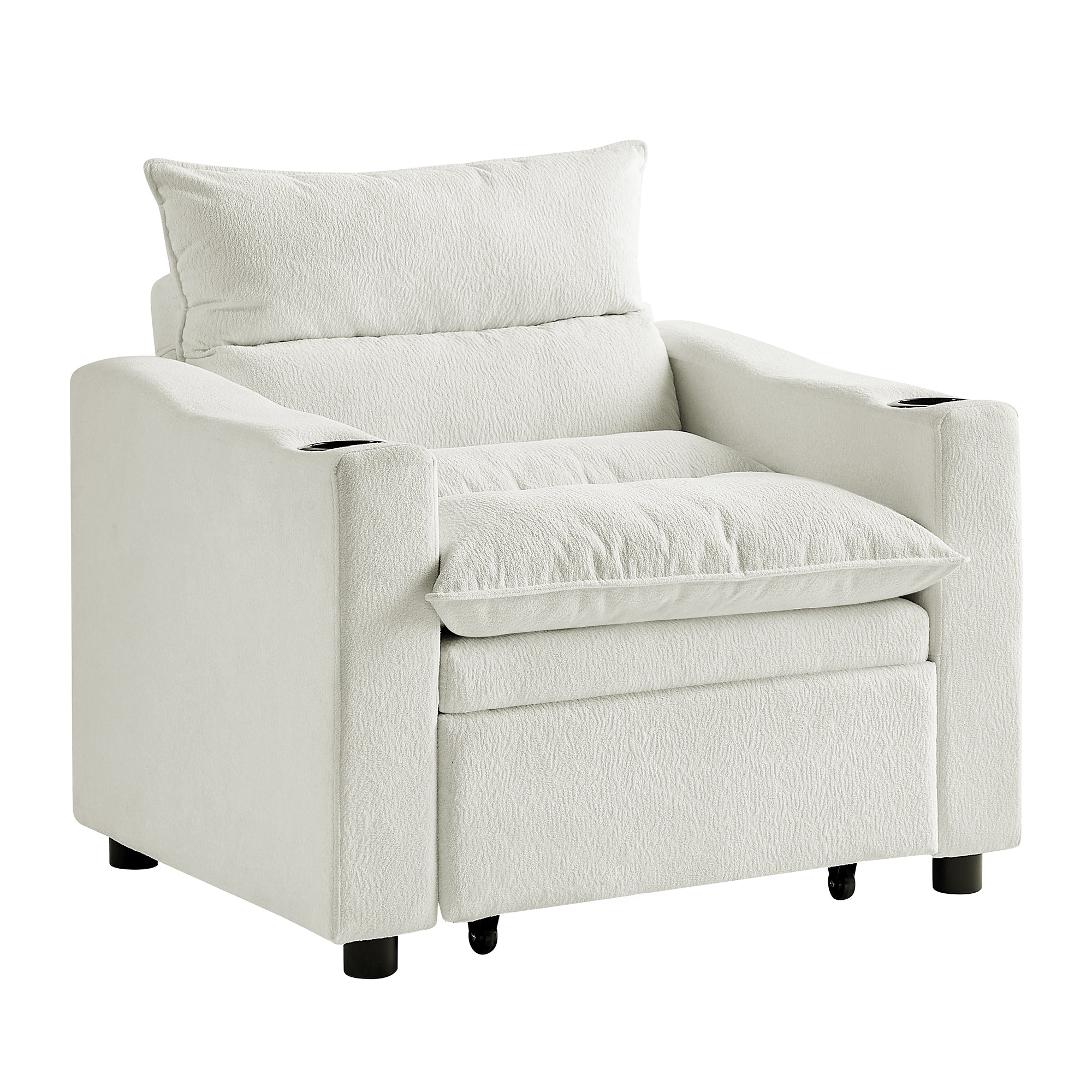Sleeper Sofa Chair Bed, Convertible Sofa Chair 3-in-1, Adjustable Sleeper Chair Pullout Sofa Bed with Modern Velvet Fabric for Living Room Apartment Small Space, Beige - Grand Goldman Shop