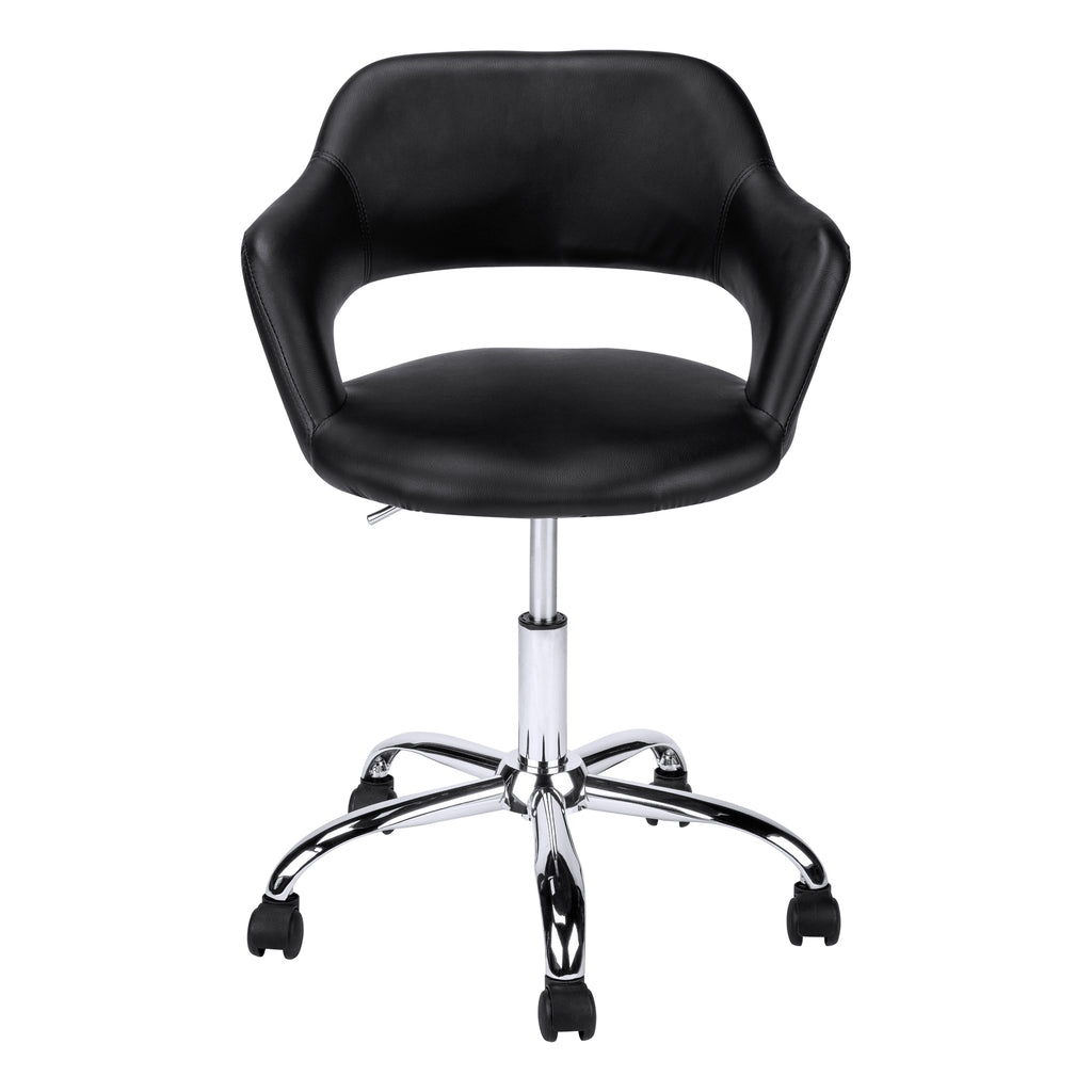 Office Chair, Adjustable Height, Swivel, Ergonomic, Armrests, Computer Desk, Work, Black Leather Look, Chrome Metal, Contempo