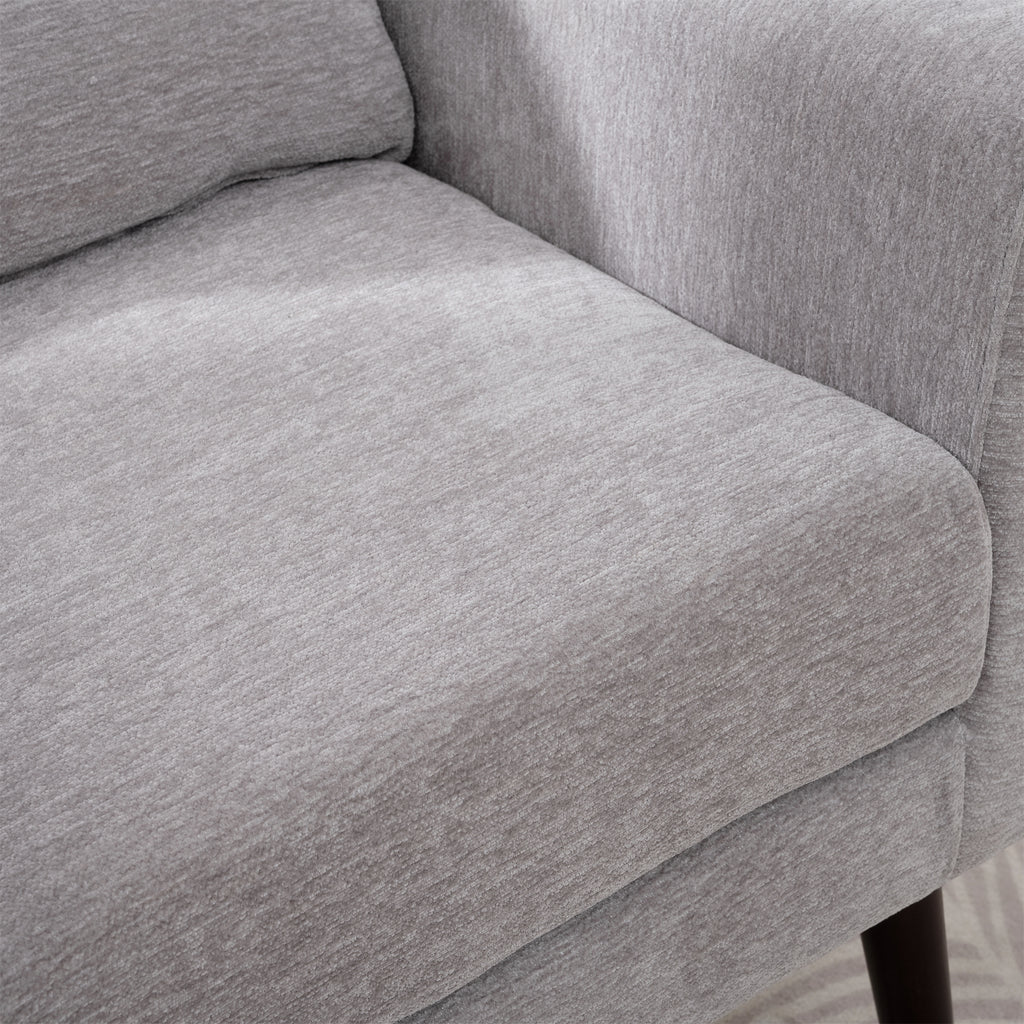 Modern Accent Chair Chenille Arm Chairs for Living Room Upholstered Comfy Soft Padded Lounge Chair with Pillow Solid Wood Leg Gray - Grand Goldman Shop