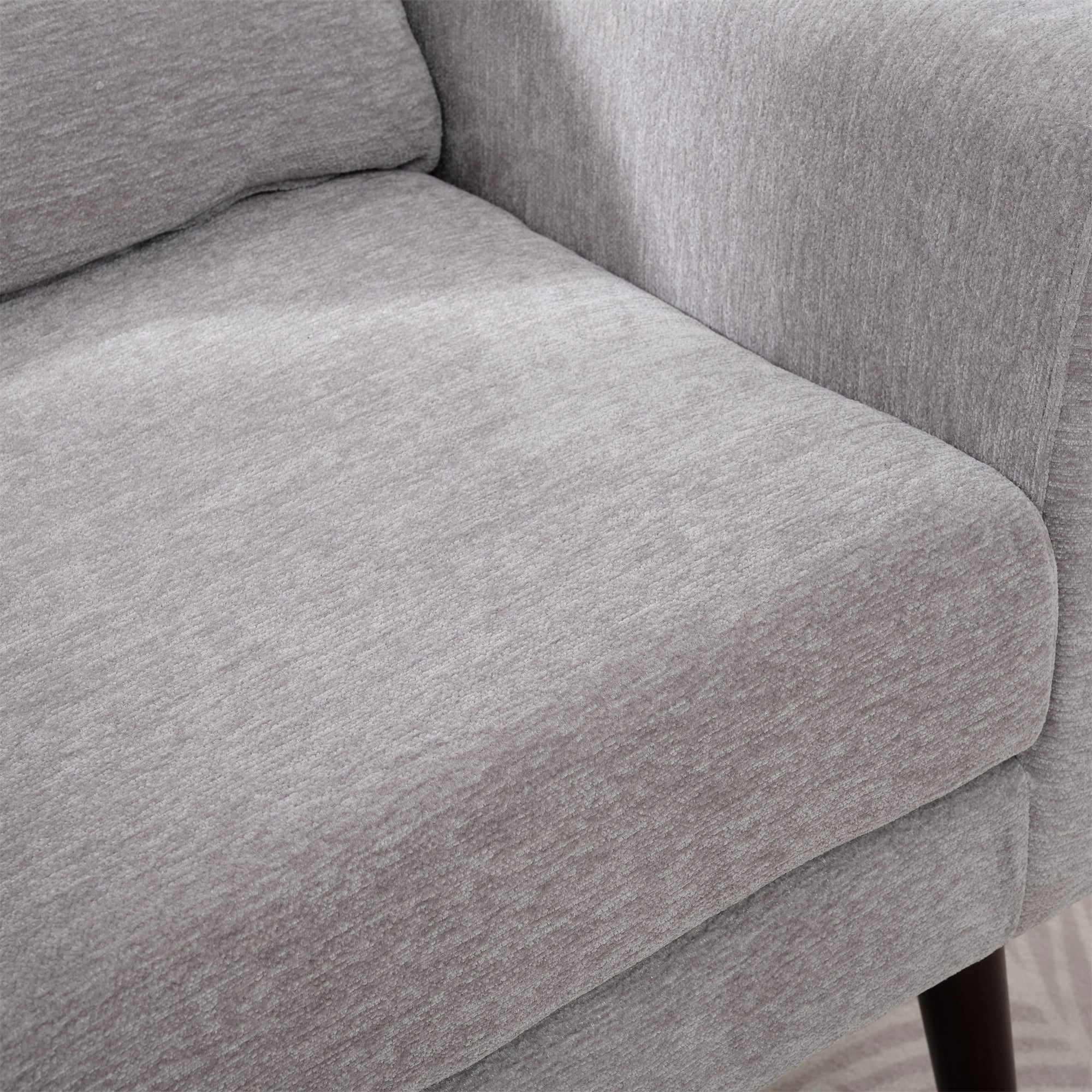 Modern Accent Chair Chenille Arm Chairs for Living Room Upholstered Comfy Soft Padded Lounge Chair with Pillow Solid Wood Leg Gray - Grand Goldman Shop