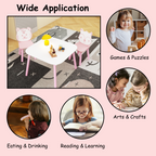 Kids Table and Chair Set, 3-Piece Wooden Toddler Desk with Animal Backrest, Activity Table for Drawing, Learning,Playroom or 