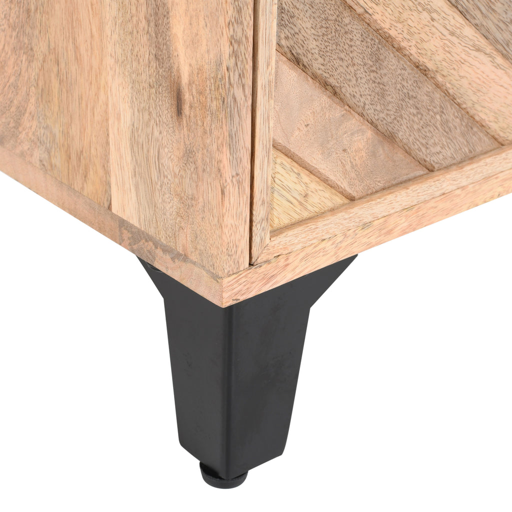Solid Wood Vintage Nightstand with Handcrafted Detailing in Natural Finish - Grand Goldman Shop