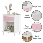Pink+Golden Handle Wooden Nightstand 26.77''H with One Drawer One Shelf for Kids and Adults - Grand Goldman Shop