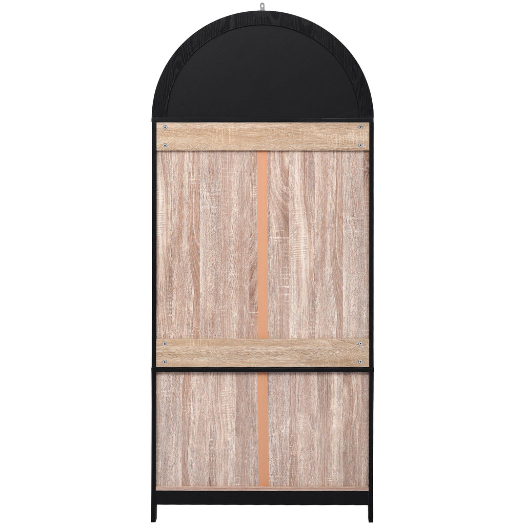 K&K 71' Tall Arched Kitchen Pantry Cabinet with 2 Large Drawers, Modern Farmhouse Kitchen Storage Cabinets with Adjustable Shelves, Glass Door, Wood Versatile Cupboard for Kitchens, Dining Room, Black - Grand Goldman Shop