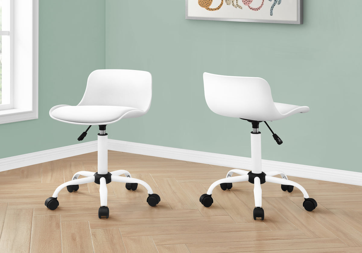 Office Chair, Adjustable Height, Swivel, Ergonomic, Computer Desk, Work, Juvenile, White Leather Look, White Metal, Contempor