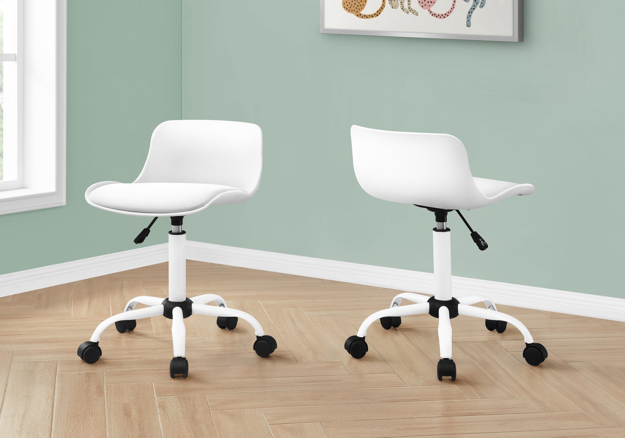 Office Chair, Adjustable Height, Swivel, Ergonomic, Computer Desk, Work, Juvenile, White Leather Look, White Metal, Contempor