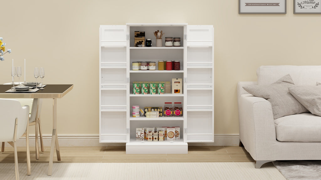 50' LED Kitchen Pantry Cabinet,Freestanding Buffet Cupboards Sideboard with 2 Doors with Racks and 2 Adjustable Shelves for Kitchen, Living Room and Dinning Room-White - Grand Goldman Shop