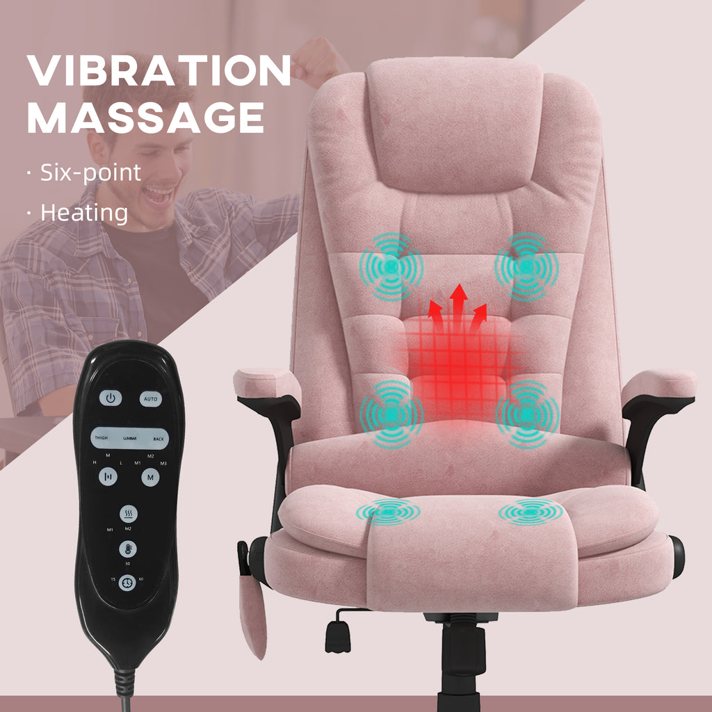 HOMCOM 6 Point Vibrating Massage Office Chair with Heat, Velvet High Back Executive Office Chair with Reclining Backrest, Pad