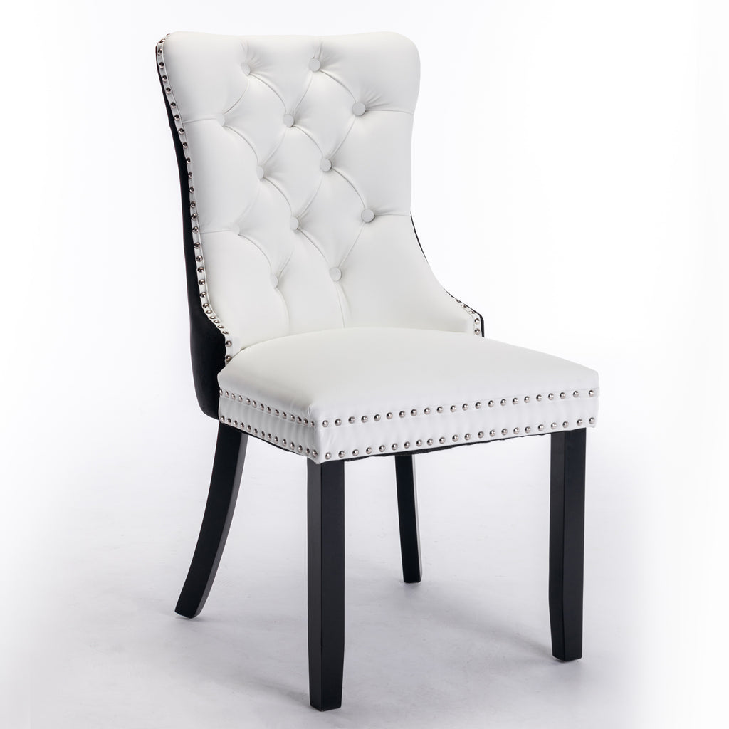 A&A Furniture,Nikki Collection Modern,High-end Tufted Solid Wood Contemporary PU and Velvet Upholstered Dining Chair with Wood Legs Nailhead Trim  2 Pcs Set,White+Black, SW2101WB - Grand Goldman Shop