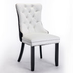 A&A Furniture,Nikki Collection Modern,High-end Tufted Solid Wood Contemporary PU and Velvet Upholstered Dining Chair with Wood Legs Nailhead Trim  2 Pcs Set,White+Black, SW2101WB - Grand Goldman Shop
