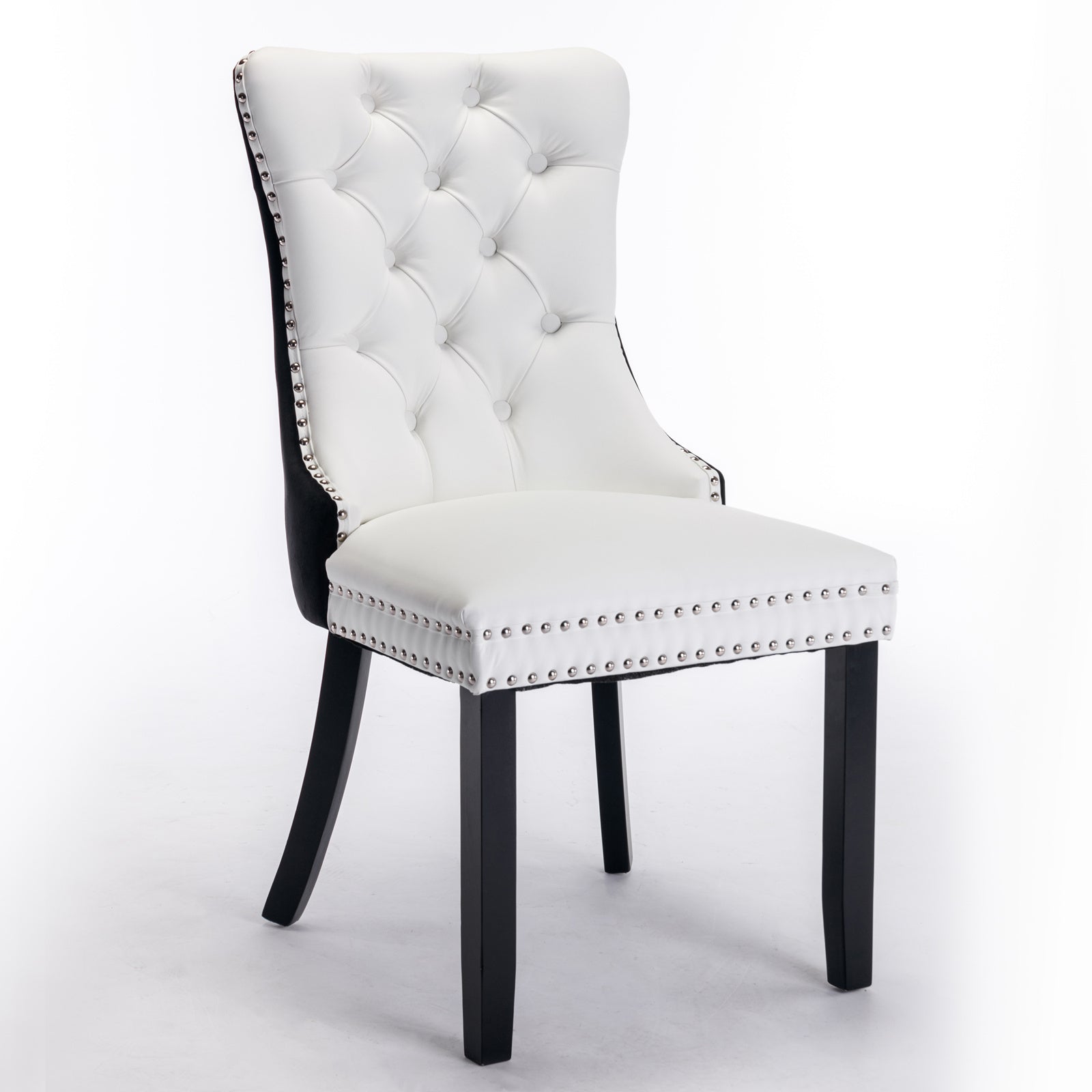 A&A Furniture,Nikki Collection Modern,High-end Tufted Solid Wood Contemporary PU and Velvet Upholstered Dining Chair with Wood Legs Nailhead Trim  2 Pcs Set,White+Black, SW2101WB - Grand Goldman Shop