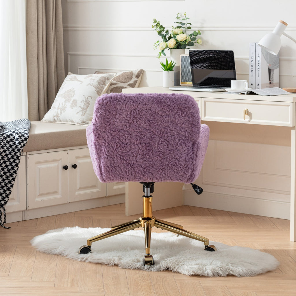 Stylish A&A Furniture Home Office Chair Violet Velvet with Golden Metal Base Adjustable Swivel - Available at Grand Goldman
