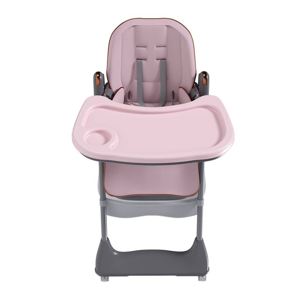 Adjustable Baby High Chair 0-6 Years – Portable Infant Feeding Seat with Safety Belt, Silent Lockable Wheels, Pink - Grand Goldman Shop