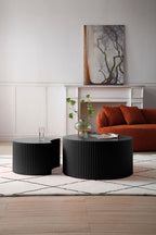 Black Nesting table set of 2 Round and Half Moon Shapes,No Need Assembly(Same Sku:W876P271183) - Grand Goldman Shop
