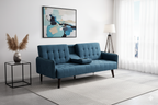 72' Sleeper Sofa Bed - Convertible Folding Backrest to Full Bed with Cup Holder & Drop-Down Table - Space Saving Linen Sofa for Small Spaces - Easy Assembly, Blue - Grand Goldman Shop
