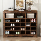 ON-TREND Sleek Design 24 Shoe Cubby Console, Modern Shoe Cabinet with Curved Base, Versatile Sideboard with High-quality for Hallway, Bedroom, Living Room, Rustic Brown - Grand Goldman Shop