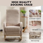 Modern Accent Rocking Chair Rocking Chair with Solid Wood Legs, Upholstered Nursery Glider Rocker Side Pocket and Footrest, Living Room Lounge Arm Chair with High Backrest (beige,teddy) - Grand Goldman Shop