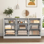 White 9 Drawer Dresser, 63' Large Deep Chest of Drawers, Wooden Dresser Storage Cabinet with 9 Drawers for Bedroom, Long Dressers for Living Room, Hallway, Drawer panel with wavy patterns - Grand Goldman Shop