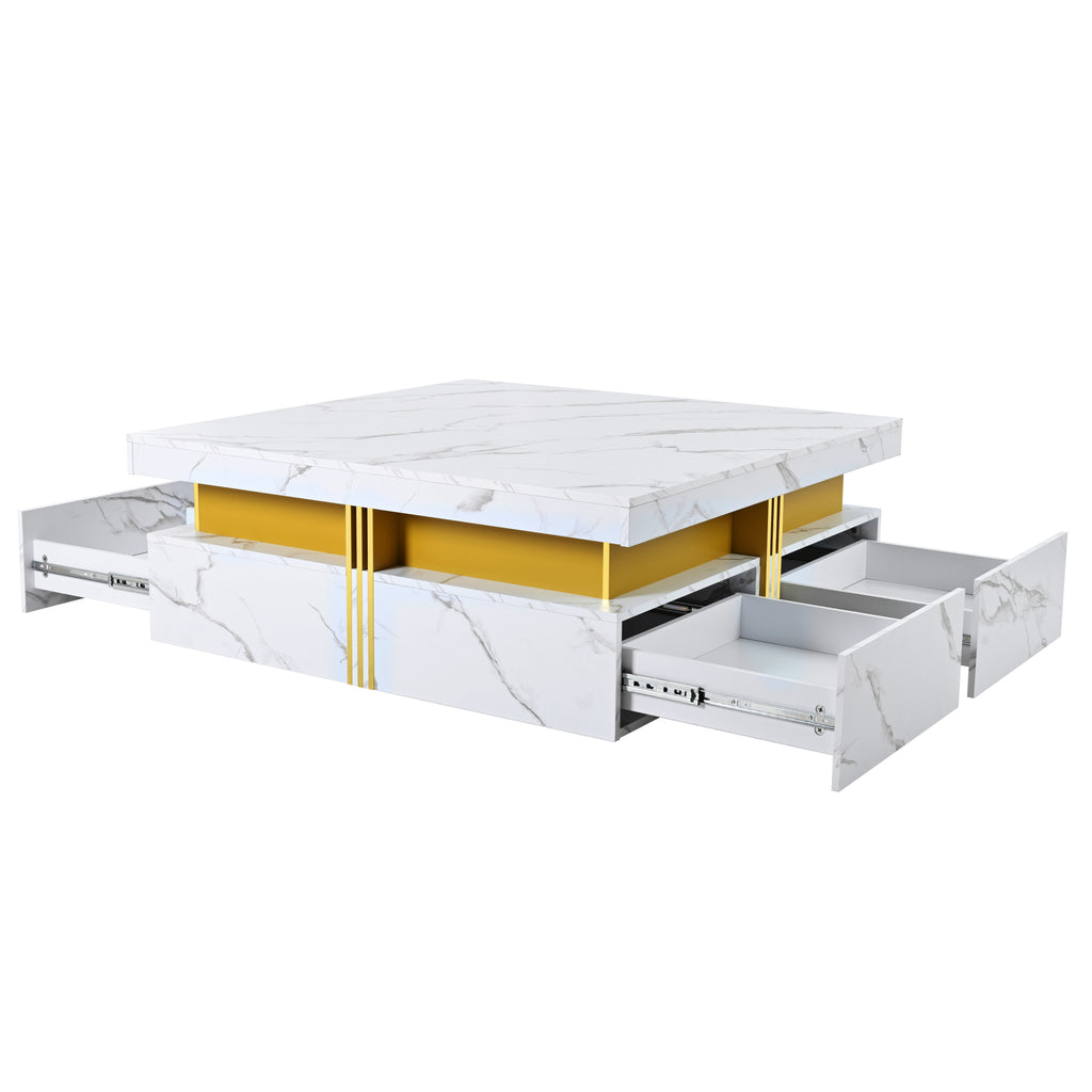 Modern White Square Storage Coffee Table with 4 Drawers - Grand Goldman Shop