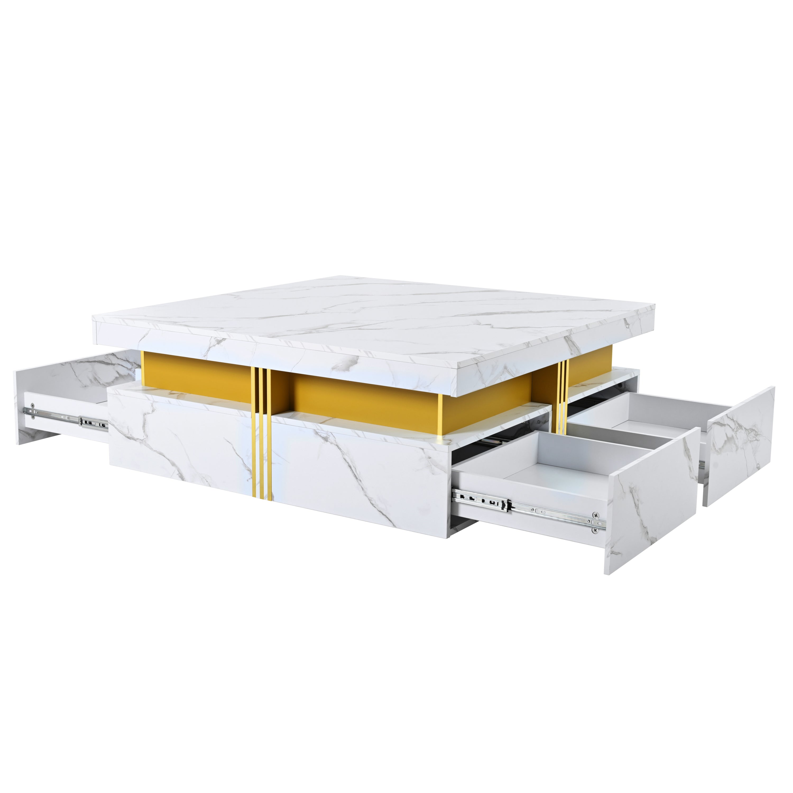 Modern White Square Storage Coffee Table with 4 Drawers - Grand Goldman Shop