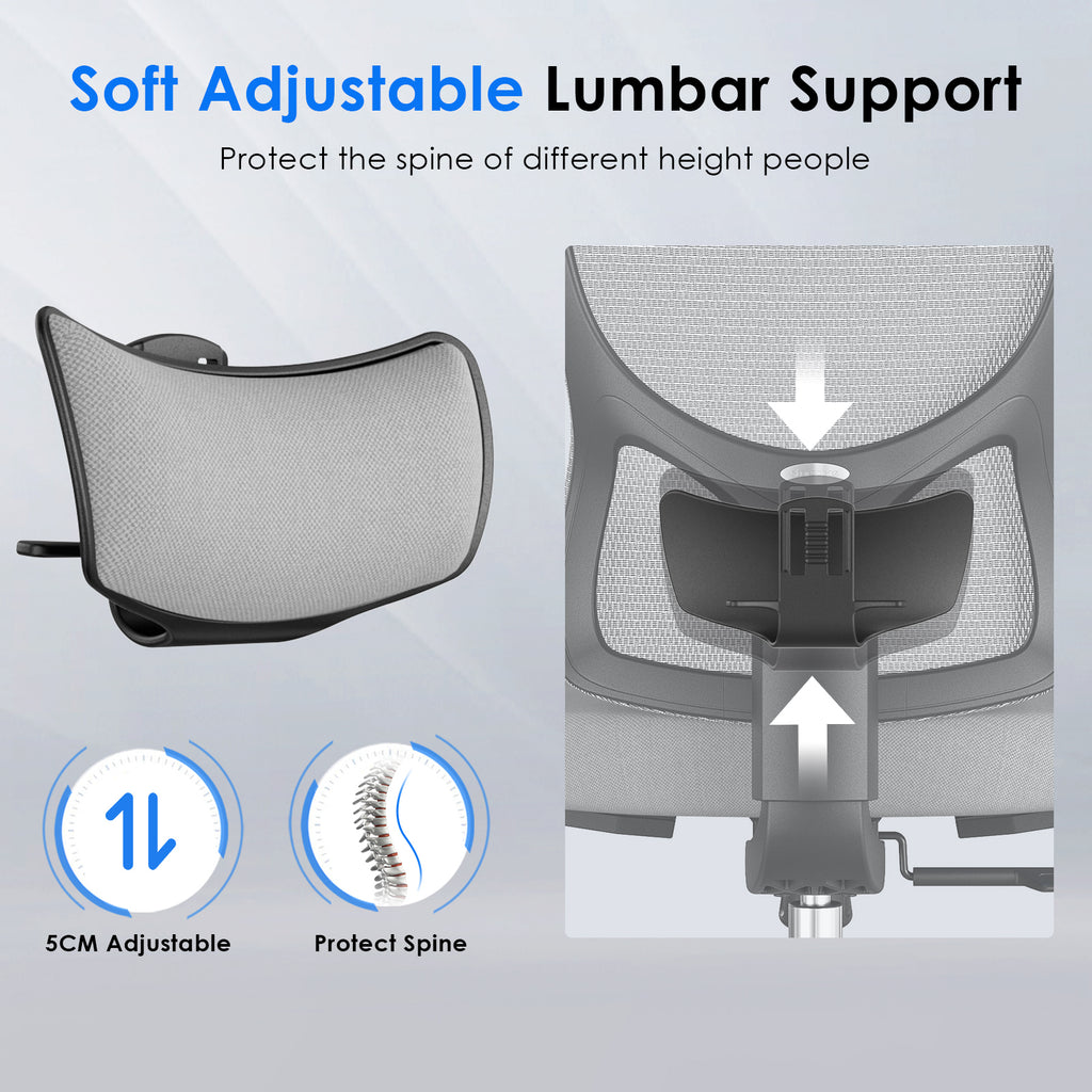 Ergonomic Office Chair,Mesh Desk Chair with Adjustable Lumbar Support and Headrest,Comfy Computer Chair with 3D Armrest Recli