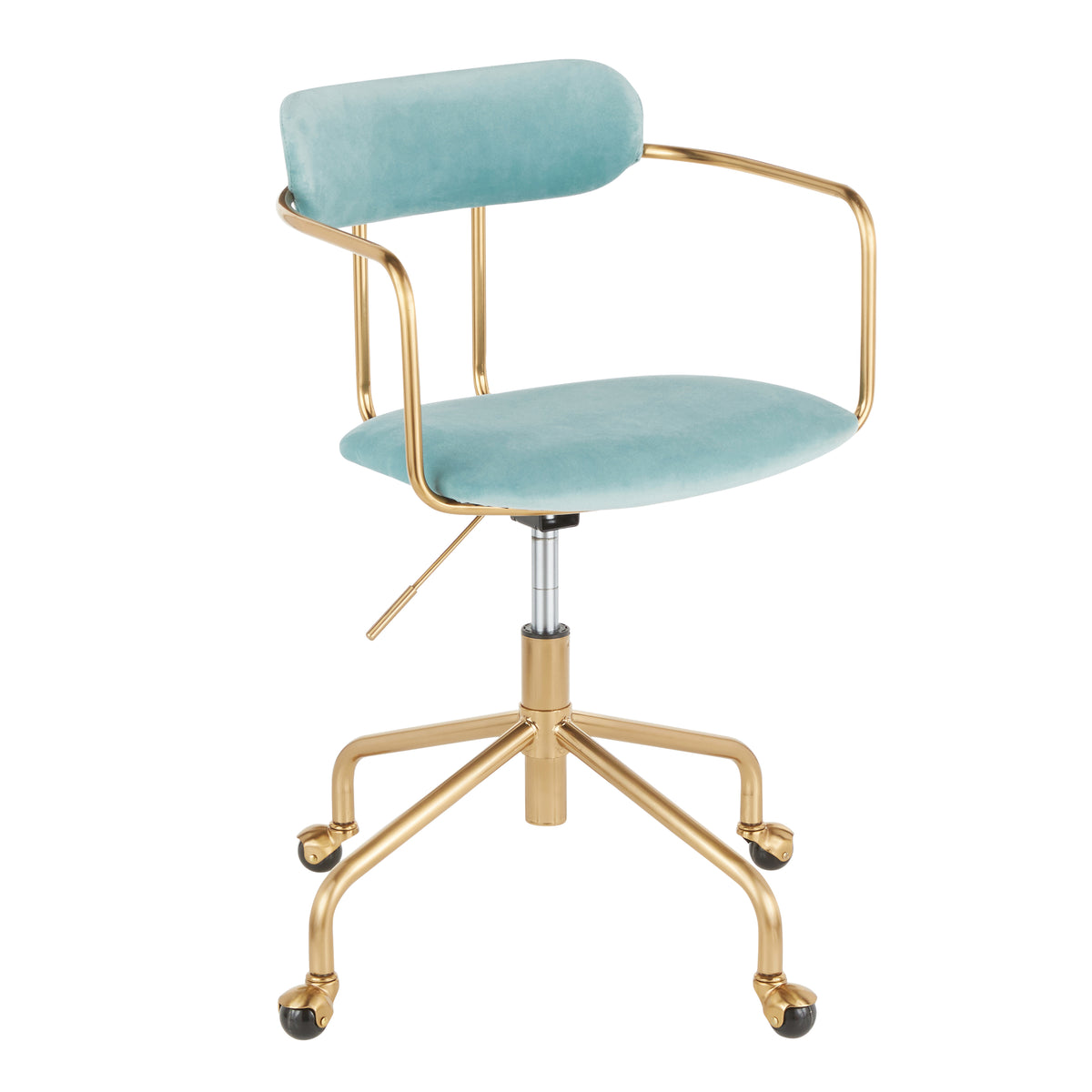 Contemporary Office Chair in Gold Metal and Light Blue Velvet - Grand Goldman
