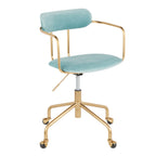 Contemporary Office Chair in Gold Metal and Light Blue Velvet - Grand Goldman