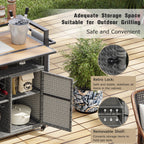 K&K 52.8'W Wicker Outdoor Grill Cart with Extended Plastic Wood Table Top, Rolling Kitchen Island on Wheels with Storage Cabinet, for Patio Backyard Garden Poolside, Double Handle Design, Grey - Grand Goldman Shop