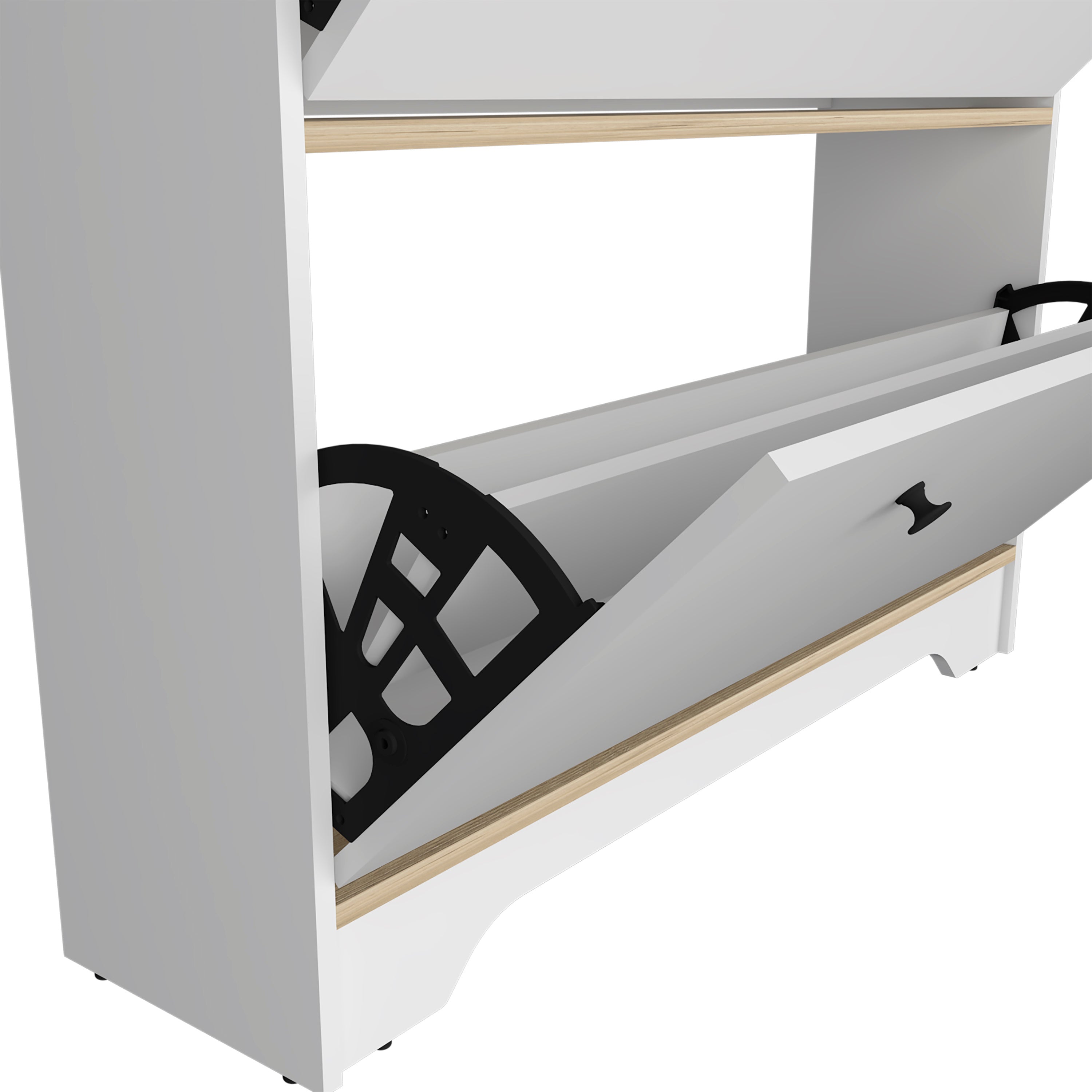 Shoe Rack Dublin, One Open Shelf, Two Extendable Cabinets, Light Oak / White Finish - Grand Goldman Shop