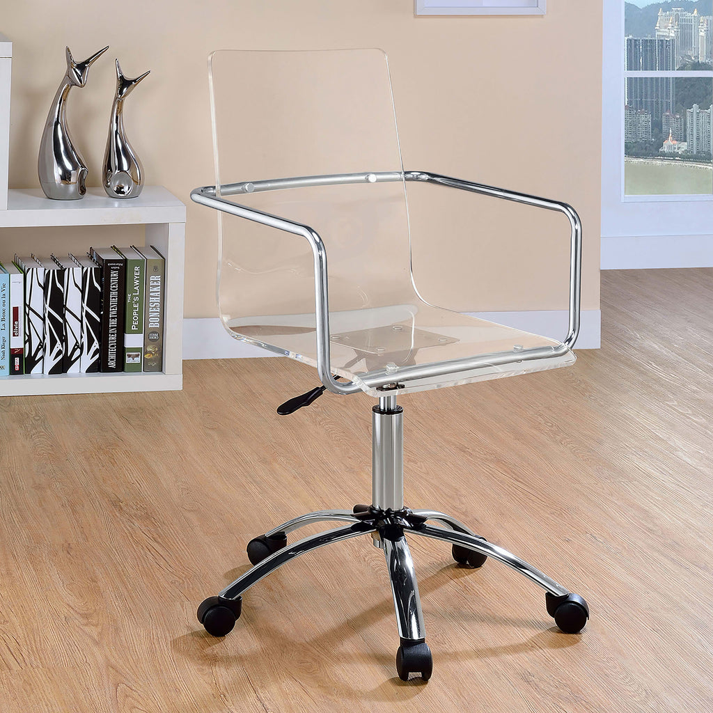 Clear and Chrome Acrylic Office Chair with Caster Wheels - Futuristic Design, Adjustable Height, Durable Metal Frame | Premiu