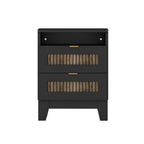 4-Pieces Bedroom Sets, Queen Size Farmhouse Platform Bed with Wooden Strip Stickers Decoration, Storage Nightstand and Dresser with Metal Handle, Black(Old SKU: HL000191AAB) - Grand Goldman Shop