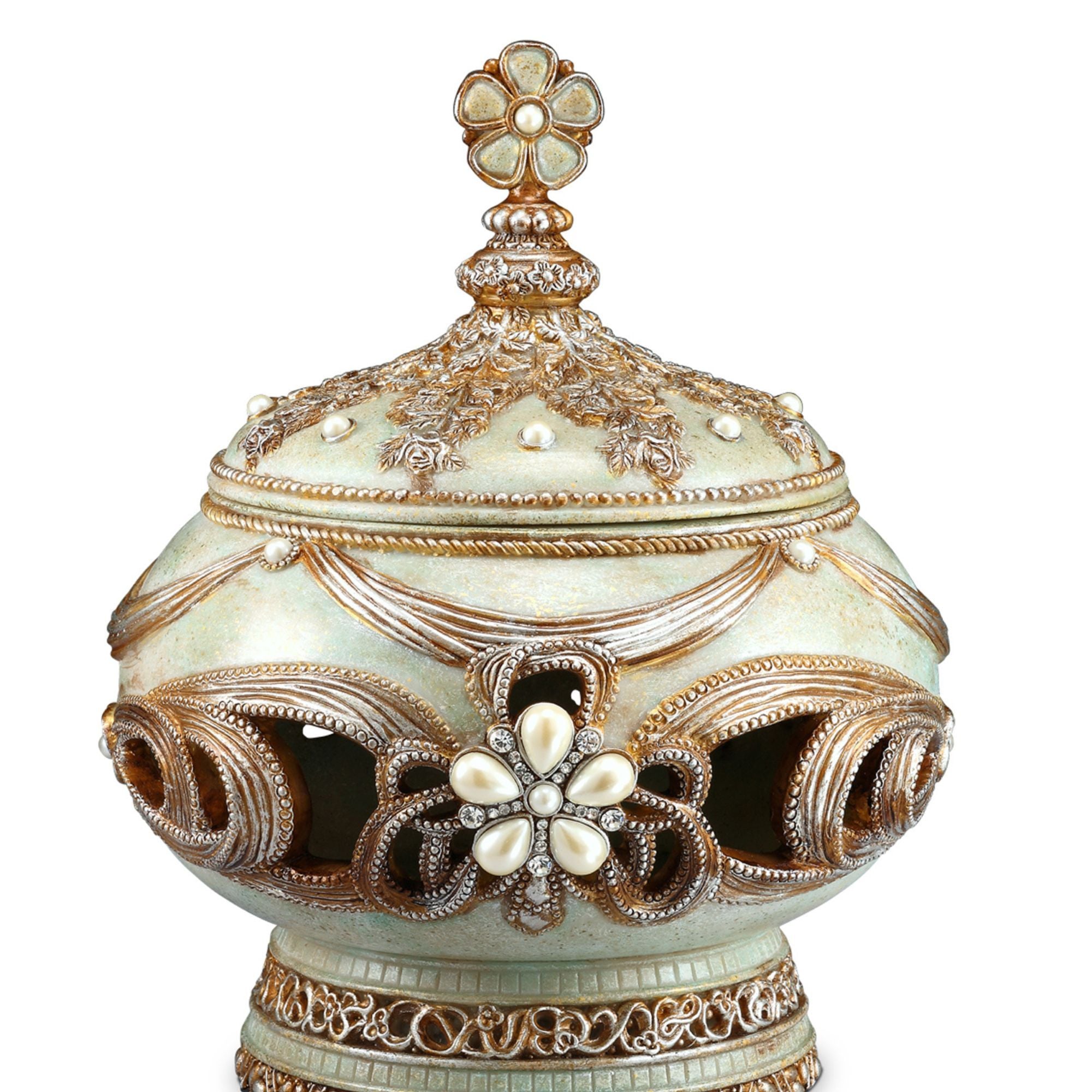 11.25' Tall Polyresin Decorative Jewelry Box, Vintage Rose Design - Grand Goldman Shop