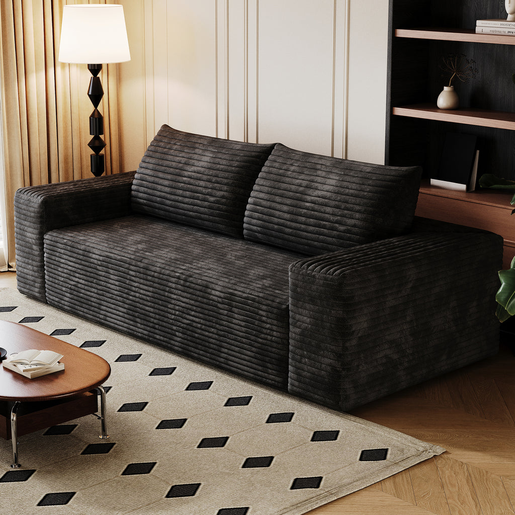 71' 3Setaser Sofa,Corduroy Fabric,Deep Seat Couches,Comfy Loveseat Sofa,No Assembly,1pcs for Living room, Bedroom,Conference room ,Apartment,Black - Grand Goldman Shop