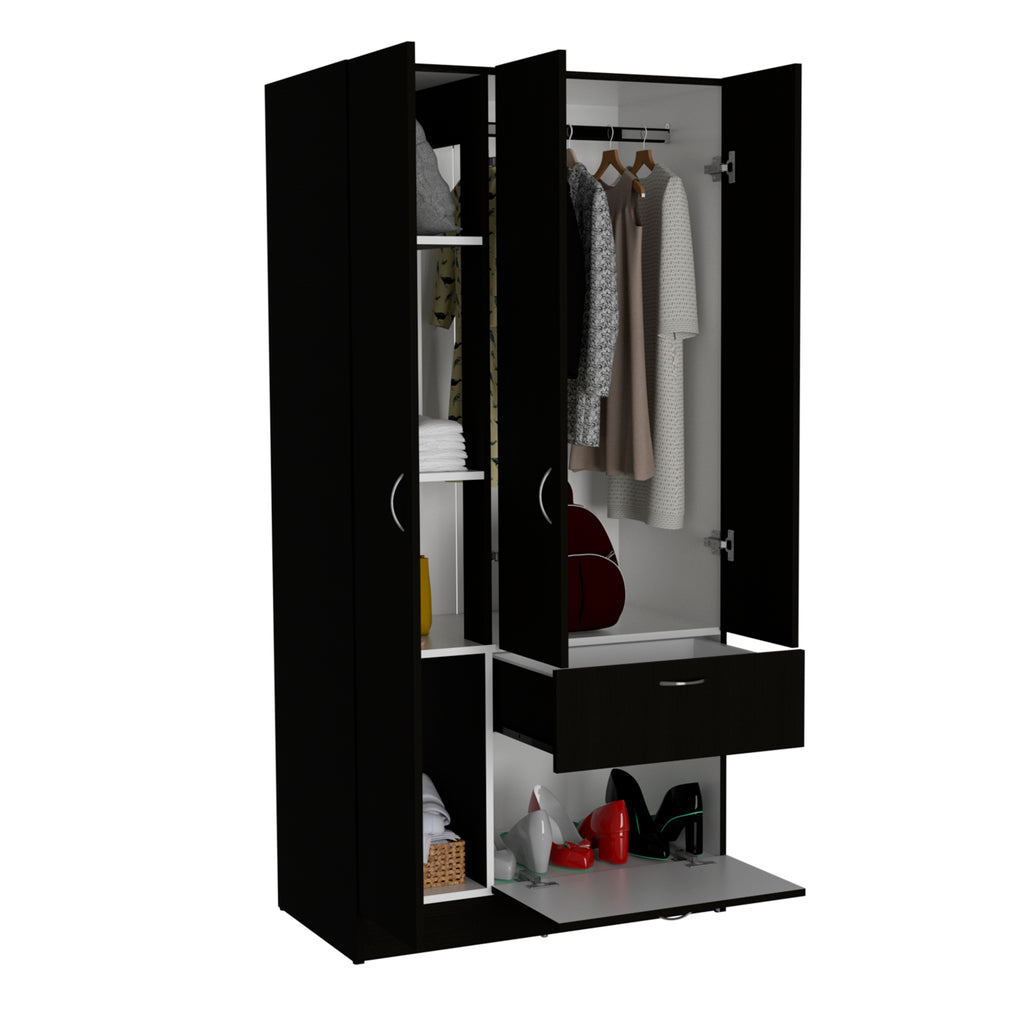 Primavera Armoire, Double Door Cabinets, One Drawer, Metal Rod, Five Shelves -Black / White - Grand Goldman Shop
