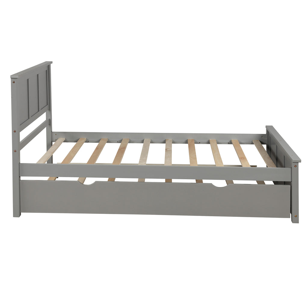Gray Platform Bed with Twin Trundle and Frame, Solid Wood and MDF Construction, Twin Size - Grand Goldman Shop